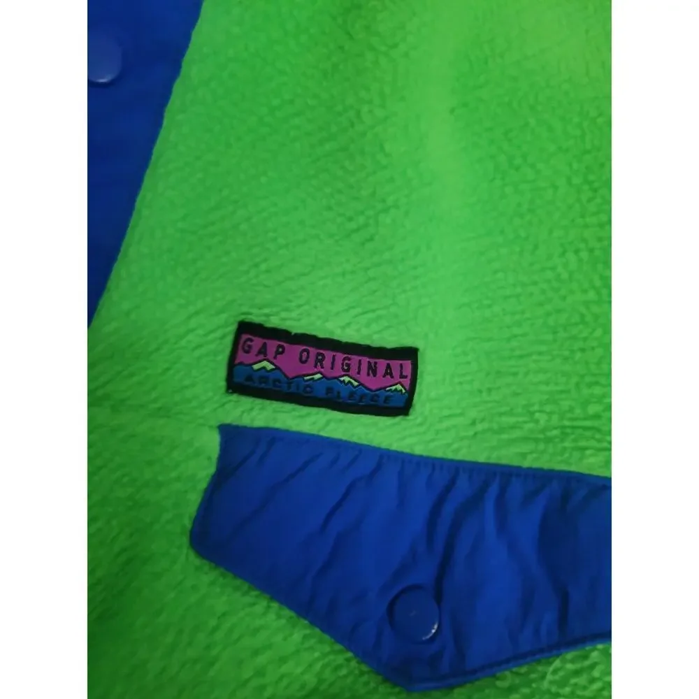 B11-Vintage 90s Gap Arctic Reissue Youth XL Pullover Fleece 1/4 Snap Neon Green